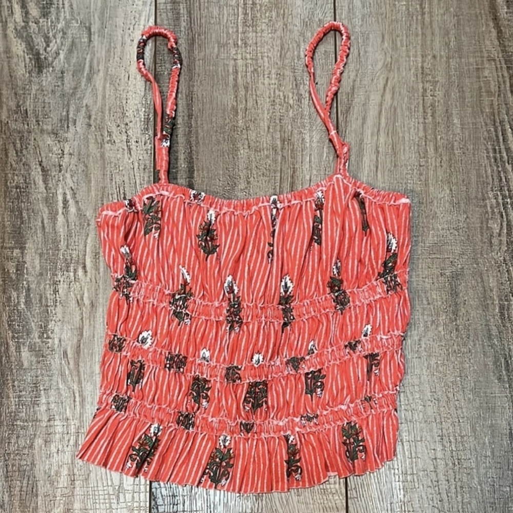Free People NWOT Shirred Tank in Bright Coral sz LRG​​​ - Picture 4 of 7